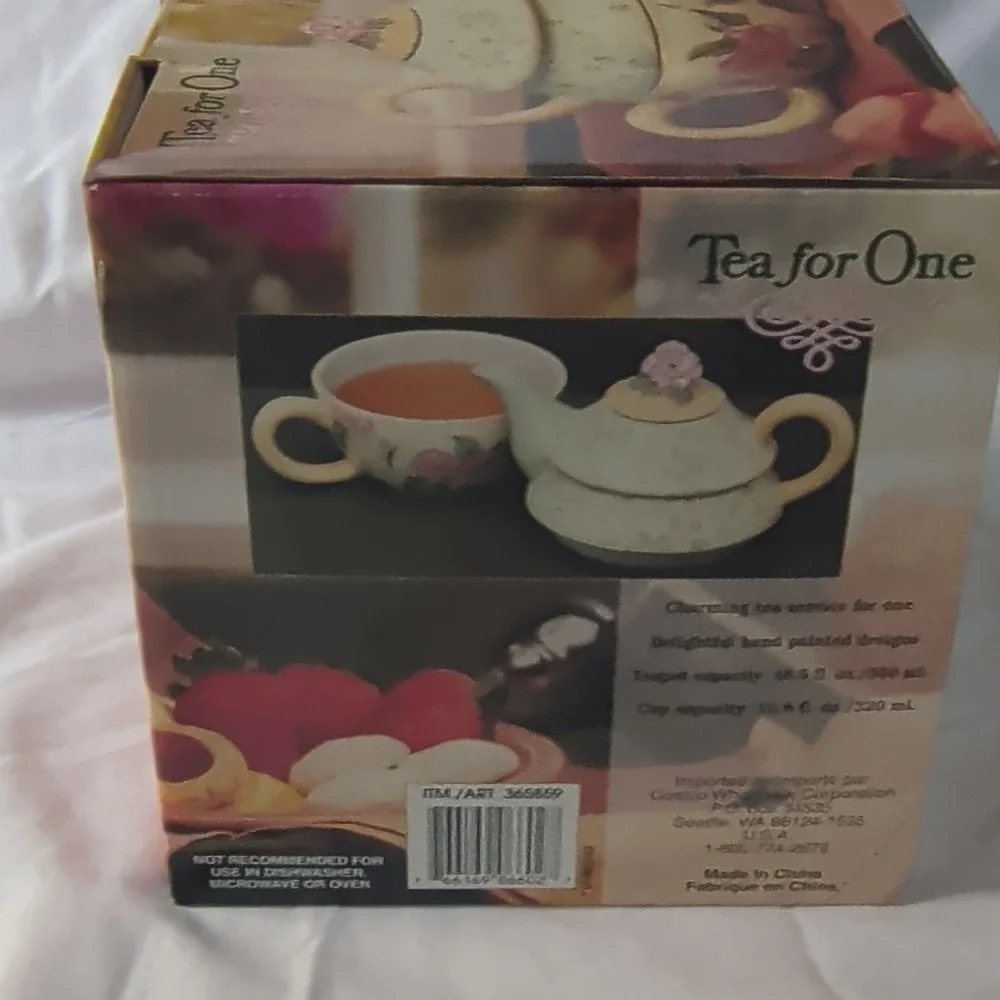 Tea For One Floral Ceramic Teapot Cup & Lid Set 3-Piece Boxed Green Pink